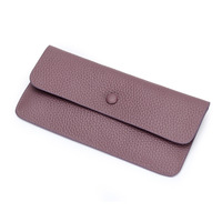 Dompet Kulit Pola Leci Minimalis untuk Wanita Pria, Tempat Kartu Tipis dengan Saku Koin Ber-resleting, Hadiah untuk Ulang Tahun Pernikahan