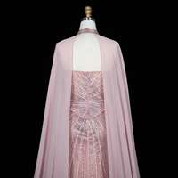 Robe de soirée en mousseline de soie Jancember LSZ112 rose brillante à paillettes avec cape