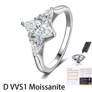 Anillo de Plata de Ley S925 con Moissanita de 1 Quilate, Color D, Corte Marquesa, VVS1, Anillo de Boda para Mujer, Venta al por Mayor de Fábrica - Product Image 1
