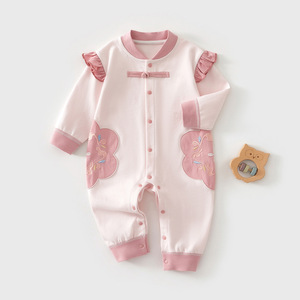 Combinaison pour bébé fille de style chinois en coton pur, combinaison pour le printemps et l'automne, robe pour le premier anniversaire - Product Image 1