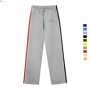 Yaz erkek sweatpants kırmızı beyaz mavi şerit düz rahat pantolon unisex için ince pantolon