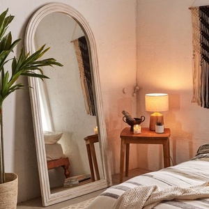 SWT Wooden <strong>Rustic</strong> Whitewashed <strong>Large</strong> Floor Standing <strong>Mirror</strong> Wooden Arched <strong>Mirror</strong> - Product Image 3