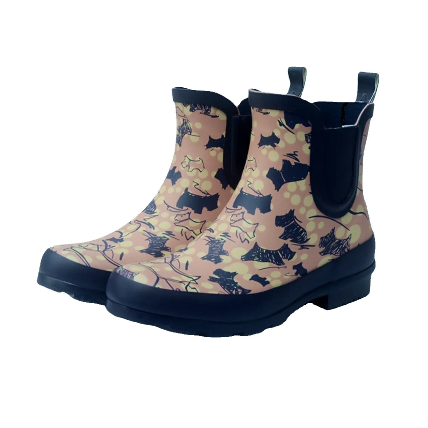 Custom LOGO print agricultural short waterproof wellies ankle duck rubber boot female Chelsea rain boots