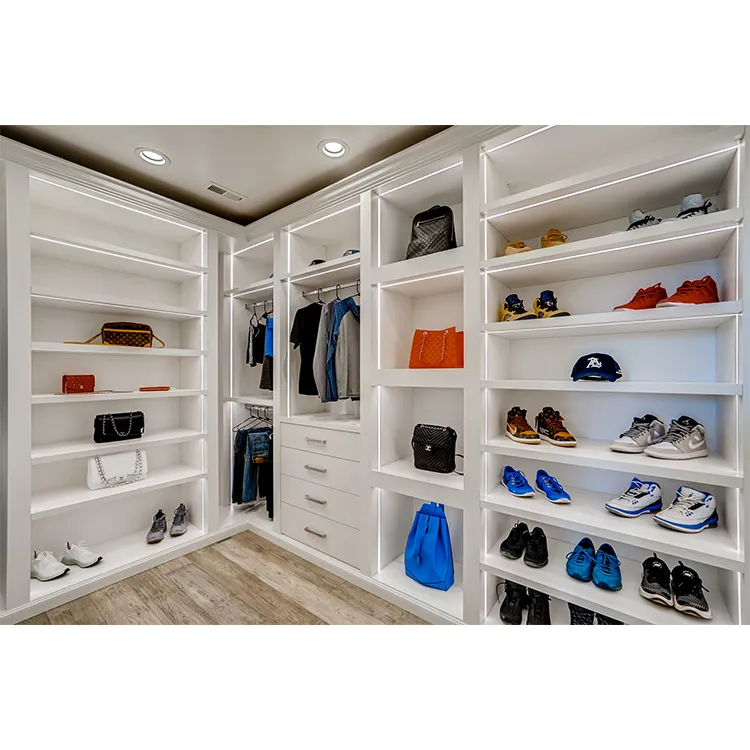 Perfect popular custom design walk in closet walk in wardrobe furniture with LED lights