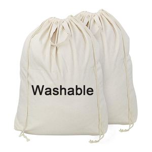 Sac à linge en toile de coton naturel portable personnalisé avec cordon de serrage pour hôtels - Product Image 1