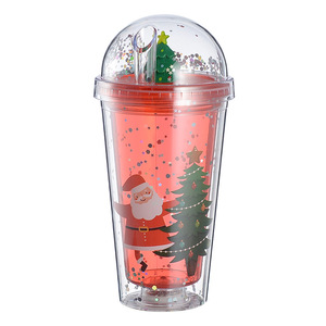 Double Walled Plastic <b>Straw</b> <b>Cup</b> Red Christmas Cartoon Design Party Drinkware With <b>Lid</b> <b>And</b> <b>Straw</b> Portable Water Bottle - Product Image 4