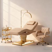 Mobilier Professionnel de Salon de Beauté, Lit de Soin Facial Électrique à 3 Moteurs, Table de Massage Courbée, Moderne et de Luxe, avec Lumières et Chariot