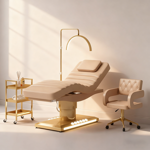 Professionelle Kosmetikstudio-Ausstattung: Luxuriöse, Moderne Geschwungene Elektrische Kosmetikliege mit 3 Motoren, Beleuchtung und Rollwagen - Product Image 1