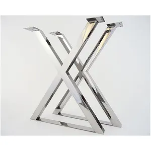 cromo c em forma de mesa Suppliers-Perna de mesa redonda em x, aço inoxidável