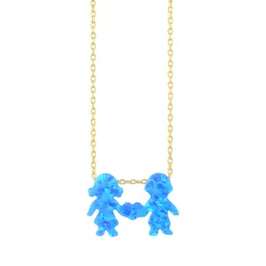 印度蛋白石饰品可爱男孩女孩吊坠女孩女蓝色蛋白石Hamsa项链