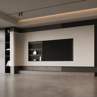 Meuble TV mural de luxe sur mesure, centre de divertissement, meuble TV flottant mural, console multimédia avec étagères de rangement et de présentation