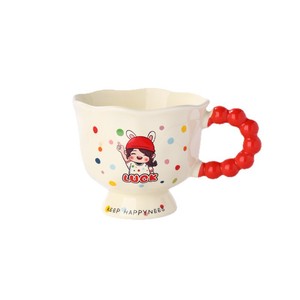 Taza de cerámica con diseño de lunares de dibujos animados, 350 ml, con asa, para desayuno o regalo. - Product Image 5
