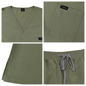 Uniformes Quirúrgicos para Clínica de Belleza, Ropa de Trabajo para Doctor, Uniforme de Enfermera de Manga Corta con Cuello en V, Pantalones con Cordones, Uniforme de Hospital - Product Image 2