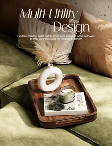 Plateau <span class=keywords><strong>de</strong></span> service en bois avec poignées, plateau en bois pour table basse, salon, petit-déjeuner au lit - Product Image 5