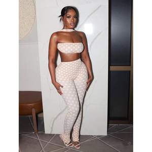 Ensemble 2 pièces personnalisé 2026 pour femme, motif pois, haut dos nu sans manches et pantalon, tenue de club sexy, tricot respirant, printemps-été - Product Image 3