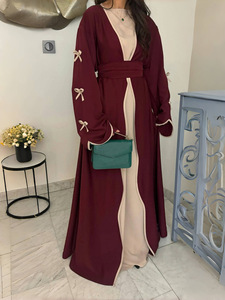 Nuovo autunno a buon mercato medio-orientale alla moda con fiocco in poliestere arabia lunghezza alla caviglia tinta unita Casual morbido e confortevole Abaya con cintura - Product Image 1