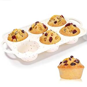MUYULINS Factory Beige 6-<b>Cup</b> LFGB Non-Stick BPA Free Metal Reinforced Frame <b>Large</b> Silicone Cupcake Pan American Muffin Tray - Product Image 1