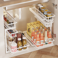 Étagère de rangement coulissante à 3 niveaux en acier au carbone pour évier de cuisine, organisateur moderne pour armoire, étagère à épices, gain de place, durable, antirouille