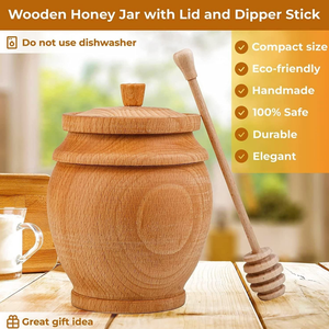 Lưu Trữ Nhà Bằng Gỗ Container Mật Ong Jar Gỗ Mật Ong Nồi Với Nắp Và Gáo Thanh - Product Image 6