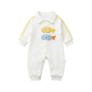 Herfst Cartoon Vispatroon Lange Mouwen Unisex Baby Romper Ronde Hals Knoop 100% Katoen Wasbaar Ademend Babykleding - Product Image 6
