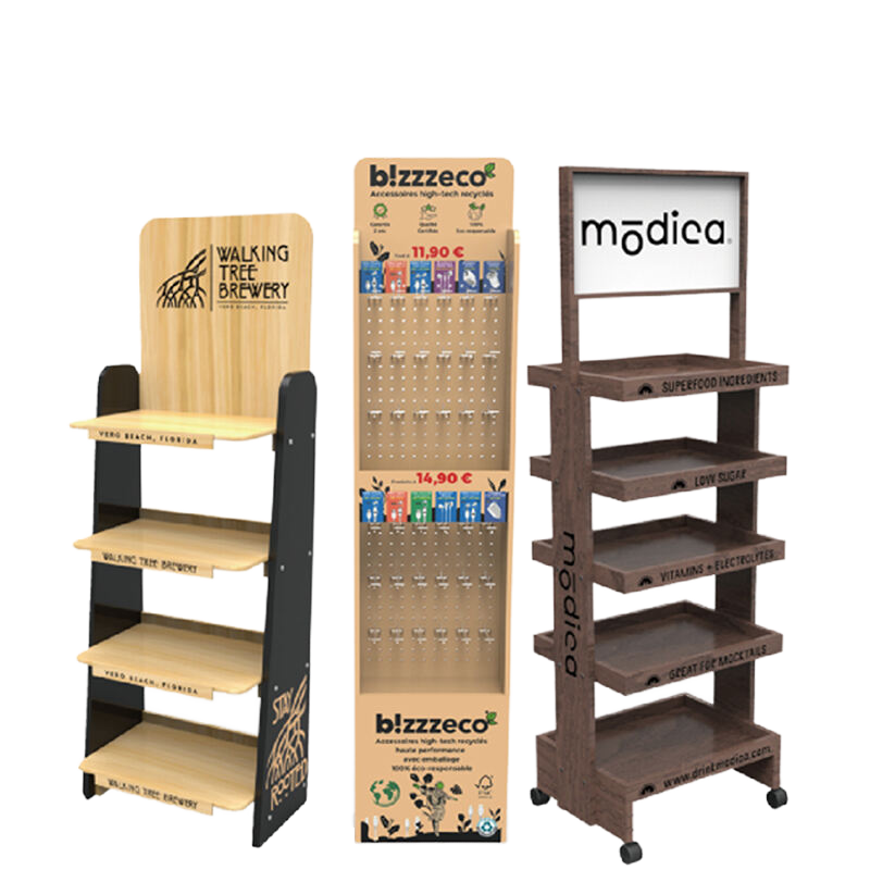Apache Customizable Modern 5-Shelf Floor Standing Rack Natural Finish for Beer Painted Shelves Wood Display Stand Easy — view 1