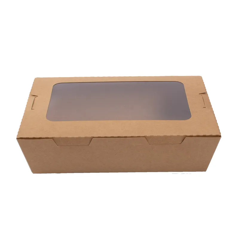 Large Strong Picnic Take out Sandwich Cookie Desserts Food Packaging Brown Box with Clear Lid