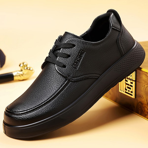 Chaussures bateau décontractées en cuir pour hommes, à talon bas, respirantes, à lacets, couleur unie, taille adulte, épaisseur standard - Product Image 1