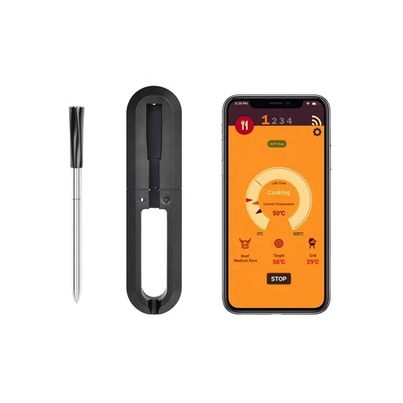Smart Meat Thermometer with Bluetooth, 100ft 30m Wireless Smart Food Thermometer for Oven Grill Kitchen