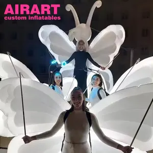 Lighting Inflatable Butterfly Parade Performance Inflatable LED Butterfly Costume White Inflatable Flying Butterfly