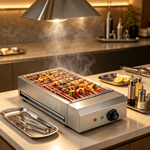 เตาบาร์บีคิวไฟฟ้าไร้ควัน 3KW เกรดอาหาร สเตนเลสสตีล ให้ความร้อนเร็ว เครื่องย่างแบบเสียบไม้สำหรับเชิงพาณิชย์ - Product Image 1