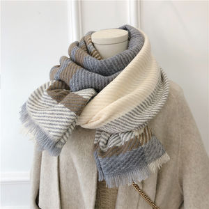 <strong>Japanese</strong> Color Blocked <strong>Geometric</strong> Warm Scarf Women's Winter Long Style Temperament Shawl Scarf - Product Image 2