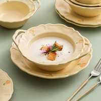 YOGEHOME Assiettes en grès Tulipe, vaisselle décorée, assiettes à légumes, bols à soupe domestiques, assiette de style crème, haute qualité