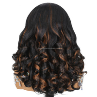 Perruque mi-tête bouclée à ressorts de 16 pouces, texture Yaki épaisse et volumineuse, vente en gros # Perruques sans colle en fibre haute température noire 1B en stock
