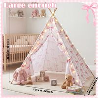 Tente de jeu pour enfants à motif nœud rose, tipi pliable en toile avec fenêtre latérale pour la décoration de chambre d'enfant