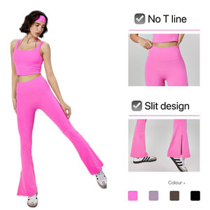 MEISU, nuevo diseño de moda, pantalones Acampanados para Yoga, mallas de cintura alta elásticas suaves y delgadas, mallas acampanadas sólidas para mujer - Product Image 2