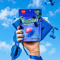 Permen Buah Unik Amos Peelerz Rasa Blue Raspberry Halal, Permen Gummy Bentuk Buah yang Dapat Dikupas
