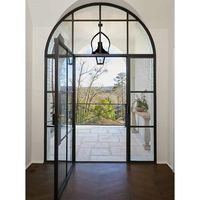 Puerta de entrada frontal de acero a prueba de viento con ventanas Crittall oscilantes individuales con arco para casa para entrada de casa
