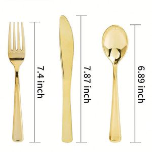 Wholesale bulk disposable flatware silverware gold plastic spoons forks and knives cutlery set combo for wedding gift events