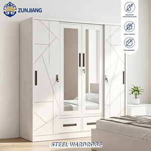 <span class=keywords><strong>Armoire</strong></span> moderne à quatre portes coulissantes en acier pour chambre à coucher, <span class=keywords><strong>armoire</strong></span> simple Almiriah, <span class=keywords><strong>penderie</strong></span> en métal <span class=keywords><strong>avec</strong></span> miroir - Product Image 4