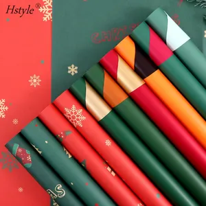 20 Sheets Waterproof Gift Packaging Paper Red Green Santa's Christmas Tree Flower Bouquet Wrapping Paper for Xmas New Year Deco