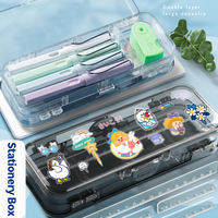 Accessoires de papeterie Trousse à crayons en plastique transparent avec une règle Boîte d'école multifonctionnelle