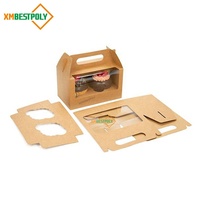 Boîte d'emballage pour cupcakes en papier kraft brun personnalisé, 2 paquets, avec poignée, pour pâtisserie, muffins, desserts, avec fenêtre de visualisation