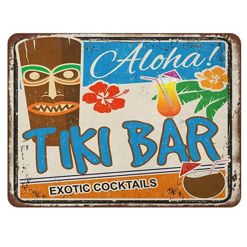 Bán buôn tùy chỉnh tin dấu hiệu Tiki Bar kim loại cổ điển tấm Tường Áp phích cho thanh Pub trang trí