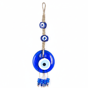 Colgante de pared de mimbre con cuentas y doble ojo malvado - Product Image 2