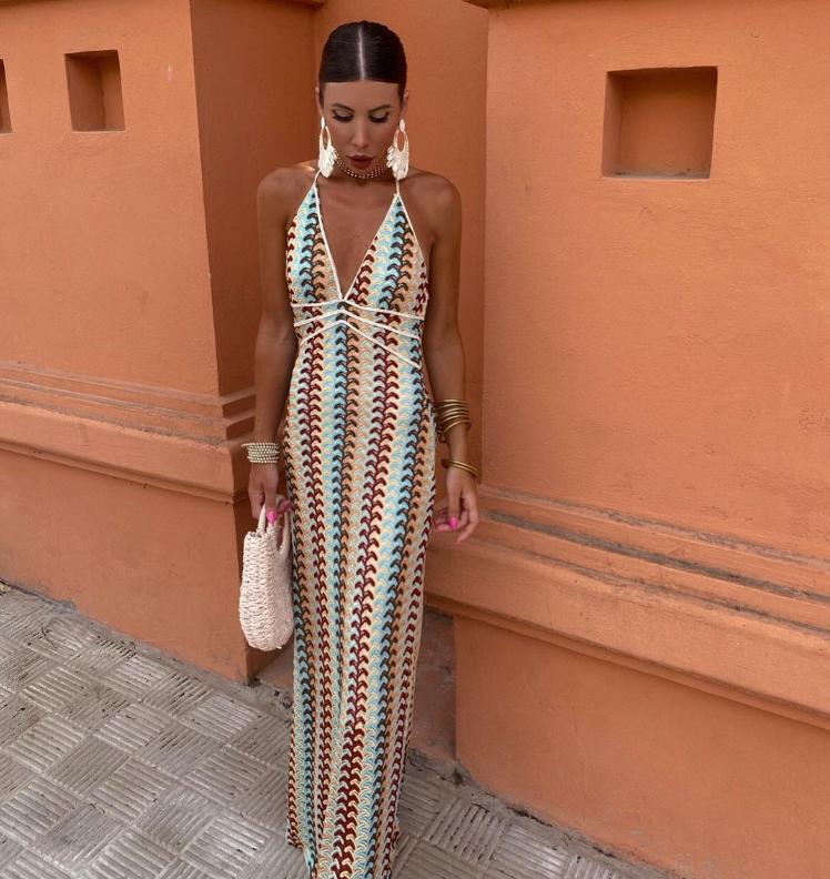 women's beach crochet backless bohemian halter maxi long dress Manhattan A-Line Shift Dress main image 0