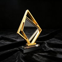 Trofeo de Diamante Personalizado de Aleación de Zinc Hueco, Chapado en Oro con Placa de Cristal Grabada con Láser para Premios Corporativos, Varios Tamaños