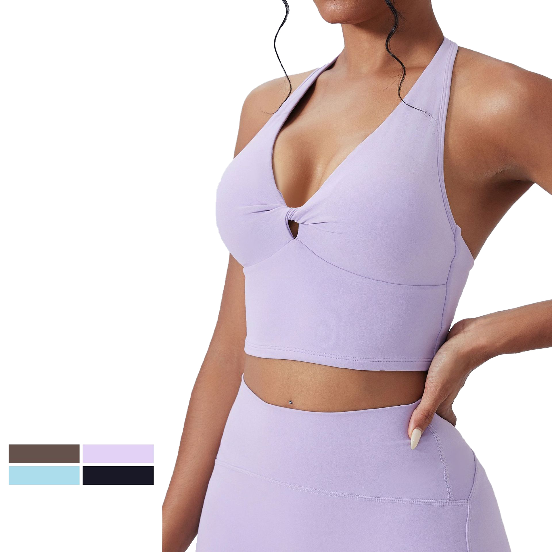 Naked Breathable for Nine Quarter Sleeve Solid Pattern Knot Back Yoga Vest Fitness Bra Tight Outdoor Sports Yoga Top
