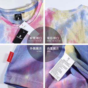 Camiseta de manga corta con efecto tie-dye para hombre, corte holgado, cuello redondo, algodón transpirable con estampado de logotipo para uso informal. - Product Image 2