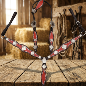Conjunto de aparejos para caballo con conchos de cristal rojo y blanco, sillín inglés de cuero natural suave, personalizable, ligero, para equitación de temporada - Product Image 3
