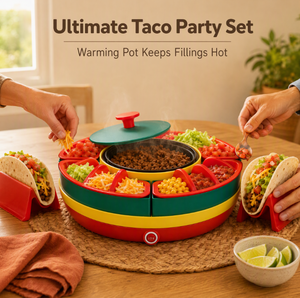 Kit de service pour fête Taco Tuesday, comprenant un réchaud de 30 oz, 4 supports à tacos et un plateau rotatif amovible, pour la préparation de tacos lors de <span class=keywords><strong>soir</strong></span>ées. - Product Image 1